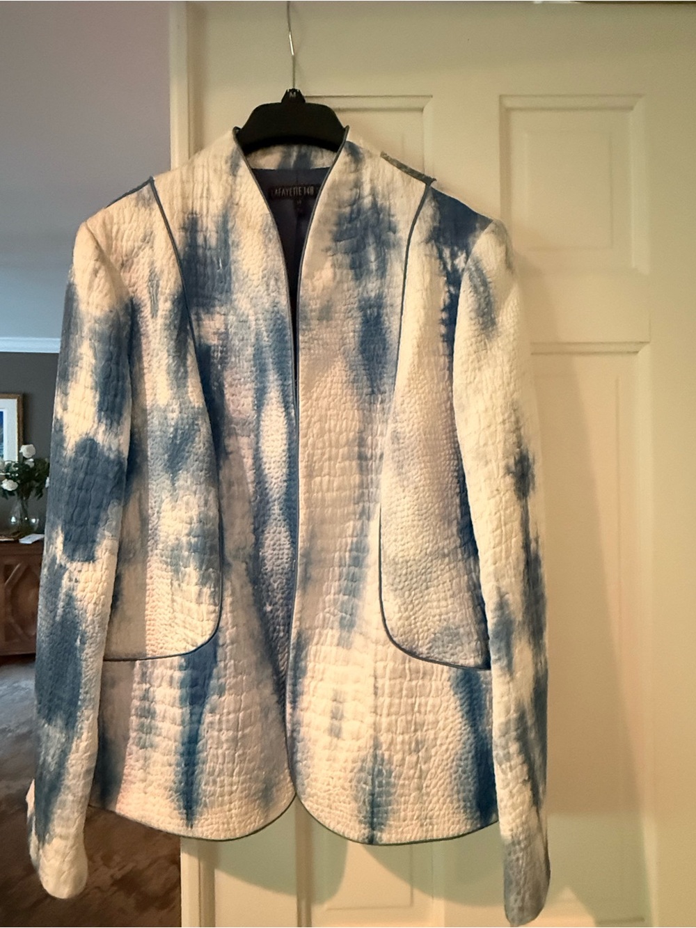 Lafayette 148 New York Blue and White Quilted Jacket